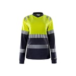 Fristads Flamestat langermet t-skjorte, høy synlighet dame kl 1 7107 TFL Hi-Vis Gul / Marineblå 2XL