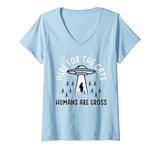 Womens Here For The Cats Humans Are Cross - Cat Alien V-Neck T-Shirt