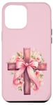 Coque pour iPhone 12 Pro Max Pink Christian Cross Graphic For Women Girl Wildflower Cross