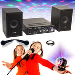 Pack KARAOKE-STAR2MKII Enfant - 2 Enceintes 2 Micros 1 Ampli Bluetooth USB SD 100W - Jeu Lumière Astro RGB - Cadeau Soirée Fête