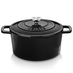 Velaze Cast Iron Pot with Lid,Non Stick Dutch Oven Pot, Black Round Casserole Dishes with Lids Oven Proof,22.7cm/6L(Black)