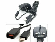 USB AC Power Supply Adapter Cable Cord for Xbox 360 Kinect Sensor - Black