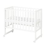 roba Lit Cododo 45 x 90 cm safe asleep® 3 en 1 - Hauteur Réglable - Ensemble Complet avec Berceau, Matelas, Barrière en Toile et Roulettes à Freins - Bois Blanc