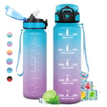 Gourde 1L, Gourde Sport, Gourde avec Paille Réutilisable Réutilisable, Bouteille d'eau avec Marqueur de Temps, Water Bottle pour Adulte, l'école, Cyclisme, Voyage, Camping, Fitness, Yoga, Bureau