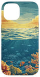 Coque pour iPhone 14 Océan avec récifs coralliens vintage paysage graphique