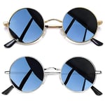 Joopin 2 Pack Ronde Lunette de Soleil Polarisée pour Homme et Femme Lunettes Rétros Style Or Noir et Argent Noir