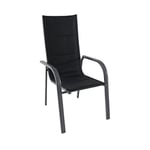 greemotion Chaise de jardin empilable Grenada – Chaise avec accoudoir noire– Chaise extérieur en aluminium et textilène – Chaise empilable pour le jardin – Fauteuil extérieur design