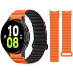 HITZEE Compatible avec Bracelet Samsung Galaxy Watch 7/FE/6 40mm 44mm/Watch 6 Classic/Watch 5/Watch 4, 20mm Bracelet Magnétique Silicone Band pour Galaxy Watch 4 Classic/Watch 5 Pro, Orange-Noir