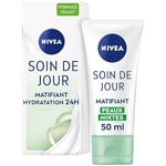 NIVEA Soin de Jour Essentials 24H Hydratation Intense + Matifiant (1 x 50 ml), crème hydratante visage, soin femme & homme enrichi en minéraux et antioxydant