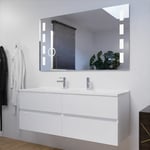 Cuisibane - Meuble double vasque 140 cm rosaly avec miroir Excellence- Blanc- Plan vasque en - Blanc