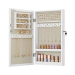 Armoire à Bijoux Murale, Organisateur de Bijoux, Rangement, Verrouillable, avec Miroir, 10 x 37 x 67 cm (p x l x h), Surface en Blanc et Doublure en