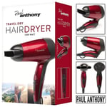 Travel Hairdryer Hair Dryer Folding Handle - Compact Small Dual Voltage - Red