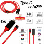 Type - C Usb 3.1 To 4k Hdmi Hd Tv Cable Adapter 2m For Samsung / Huawei / Sony