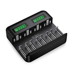 EBL LCD Universal Battery Charger - 8 Bay AA AAA C D Battery Charger for Rechargeable Batteries Ni-MH AA AAA C D Batteries with 2A USB Port, Type C Input, Fast AA AAA Battery Charger(9008)