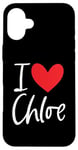 Coque pour iPhone 16 Plus Cœur personnalisé avec inscription « I Love Chloe »