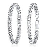 Silver rostfritt stål herr armband, 2 stycken länk länk kedja armband, herr tung länk Cubana armband trottoarkant kedja, silver kedja fläckbeständig,