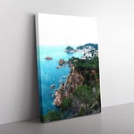 Big Box Art View of The Coasta Brava in Spain Painting Canvas Wall Art Print Ready to Hang Picture, 76 x 50 cm (30 x 20 Inch), White, Green, Turquoise