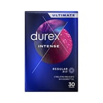 Durex Intense Condoms, Regular Fit, 30s, Easy On Shape, Dotted and Ribbed, Extra Stimulation, With Desirex Gel