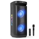 Pulse200 Splashproof Portable Party Speaker, Wireless Microphone & LEDs 2x 10"