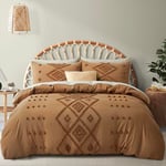 Oli Anderson Tufted Duvet Cover, Soft and Lightweight Duvet Covers Set for All Seasons, 3 Pieces Boho Embroidery Shabby Chic Bedding Set (Pumpkin Brown, King, 104"×90")