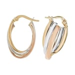 James Moore TH ER1001 9k Tri Colour Gold Oval Hoop Earrings Jewellery