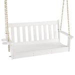 Costway Banc De Jardin Suspendu 2 Places 120 X 46cm Avec Porte-Gobelet Caché Cha?Nes De Sécurité Réglables Antirouille 320 Kg Blanc