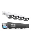 ZOSI 8CH 4K 2To PoE NVR avec 8MP Caméra de Sécurité PoE Kit Vidéo Surveillance pour Extérieure, Détection Humaine, Audio Bidirectionnel et Alarme de Son et de Lumière, Vision Nocturne Couleur