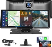 Autoradio Portable sans Fil A-pple Carplay&Android Auto avec Dash Cam-Écran IPS 9,3 Caméra, 7-32V Charge l'assistant Vocal/Bluetooth/Transmetteur FM/AUX/TF Carte/Mirror Link/GPS/Siri/Airplay