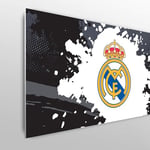 Licensed Décor Tête de lit Double réglable Real Madrid - 150 cm (l) x 75 cm (H) - Blason Complet sur Couleur éclaboussure - Noir et Gris