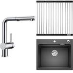 BLANCO 518406 Linus-S Vario Kitchen Mixer Tap+ 524529 ETAGON Kitchen Sink+ 238483 Folding Grid as a Drainer for The Kitchen Sink