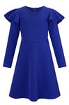 SFreeBo Royal Blue Dress for Girls Casual Solid Color Winter Party Dresses with 2 Side Pockets Kids A-line Dress for Wedding Birthday Picnic 7-8