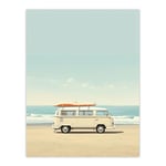 Wee Blue Coo Grande affiche murale imprimée sur papier épais Motif van Gone Surfing Camper Van Calm Beach Crème 45,7 x 61 cm