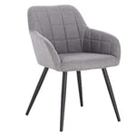 WOLTU 1 pièce Chaise de Salle à Manger Chaise de Cuisine rembourrée en Lin, Pied en métal,Gris Clair BH107hgr-1