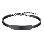 FindChic Bracelet Femme Acier Inoxydable Jonc Large Gros Chaine Poignet Fille Enfant Fille Initiale Medaillon Bijoux Cadeau Noël Fête Des Mères Mariage Valentin -Noir