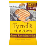 Tyrrells Crisps Furrows CHEESE & PICKLED ONION Sharing Crisps 150g (Multipack BOX of 8 Bags) - Hand-cooked & spun for an exquisite fresh taste. No artificial flavour, colours or MSG