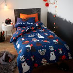 Catherine Lansfield Bedding Halloween Dogs Glow in the Dark Single Duvet Set 