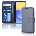 TECHGEAR Galaxy A15 5G Leather Wallet Case, Flip Protective Case Cover [RFID BLOCKING] Wallet Card Holder, Stand & Wrist Strap - Navy Blue PU Leather with Magnetic Closure For Samsung A15 5G / A15