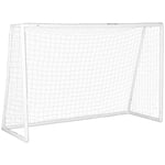 SPORTNOW But de Football 2,4 x 1,8 m avec Filet, Cage de Foot Portable pour Le Jardin ou Le Parc, But d'entraînement, poteaux en PVC et piquets de Sol, Installation Rapide, Blanc