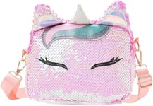 Crossbody Laukku Unicorn Sequins Mini Käsilaukut Flippy Glitter Messenger Laukku naisten tytöille (vaaleanpunainen)