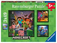 Ravensburger - Puzzle Enfant - Lot de 3 puzzles 49 pièces - Biomes de Minecraft - Fille ou garçon dès 5 ans - Puzzle de qualité supérieure - 3 posters inclus - Jeu vidéo - 05621