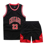 OKMJ 23# Jersey Jordan Enfants Basketball Jersey, Vêtements de Bulls Ensemble Sport de Maille Twill, Costume à 2 pères Débardeur + Short. Black-S