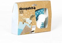 Décopatch KIT026C - Un mini-kit comprenant un animal en papier pulpé blanc, 2 feuilles Décopatch, un pinceau et un pot de vernis colle, TECKEL