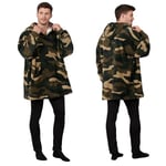 Dreamscene Camo Oversized Hoodie Blanket Ultra Soft Plush Sherpa Fleece Wearable Warm Hooded Throw Cosy Giant Sweatshirt - Green Khaki