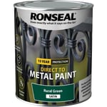 Ronseal Direct To Rust Metal Wood PVC Paint Int Exterior Rural Green Satin 750ml