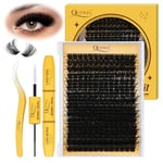 QUEWEL DIY Lash Extension Kit, 195pcs Cluster-Lashes Mixed 10-20mm Lash-Clusters Kit with Lash Bond and Seal Waterproof, Lash Applicator and Brush, DIY Lash Extensions at Home(Dense02-KIT)