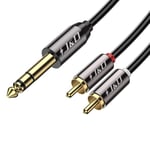 J&D 1/4 inch TRS to Dual RCA Audio Cable, Gold Plated Copper Shell Heavy Duty 6.35mm 1/4 inch Male TRS to 2 RCA Male Stereo Audio Y Splitter Cable, 15 Feet