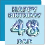 48th Birthday Card for Dad - Blue Glitter Party Balloons - Happy Birthday Cards for 48 Year Old Dad Father from Son Daughter, 145mm x 145mm Bday Greeting Cards Gift