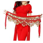 MUNAFIE Femmes Sweet Belly Dance Hip Hop écharpe Or Argent Coin Jupe Noir enveloppé Rouge