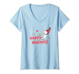 Womens Peanuts - Snoopy Woodstock Happy Holidays Hearts V-Neck T-Shirt