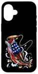 Coque pour iPhone 16 Pêche au bar poisson drapeau américain papa père 4 juillet